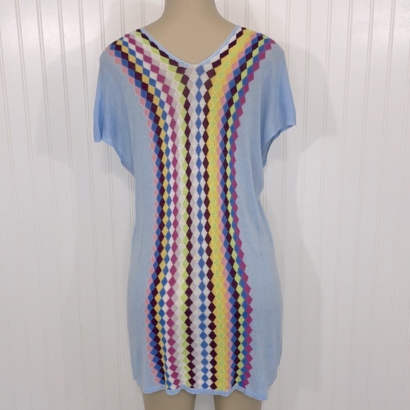 Knit Argyle Pattern Light Blue Tunic Top/Mini Dress Dolman Sleeves Small - Picture 8 of 14